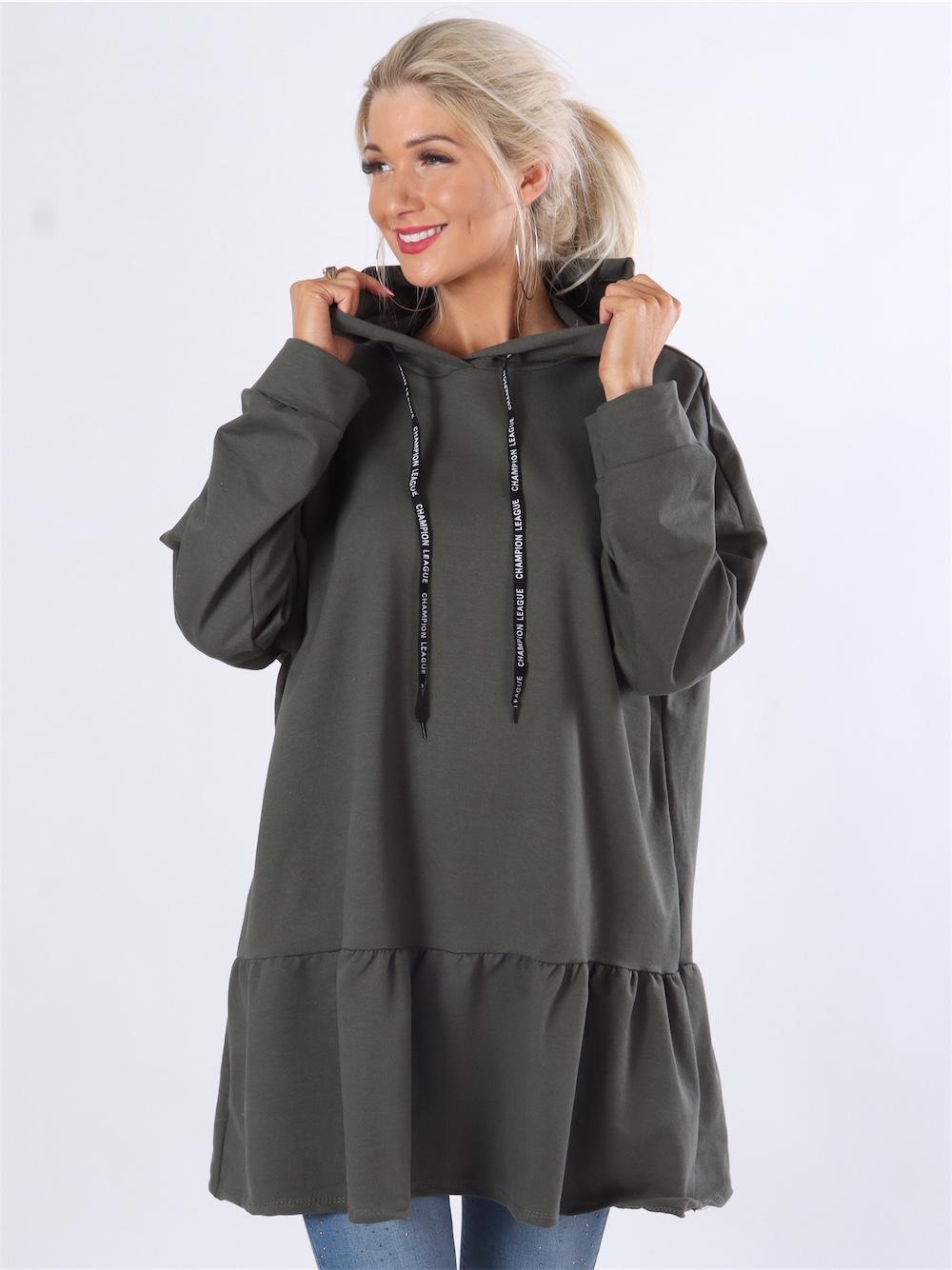 Muna - Armygrøn løs hættetrøje med peplum